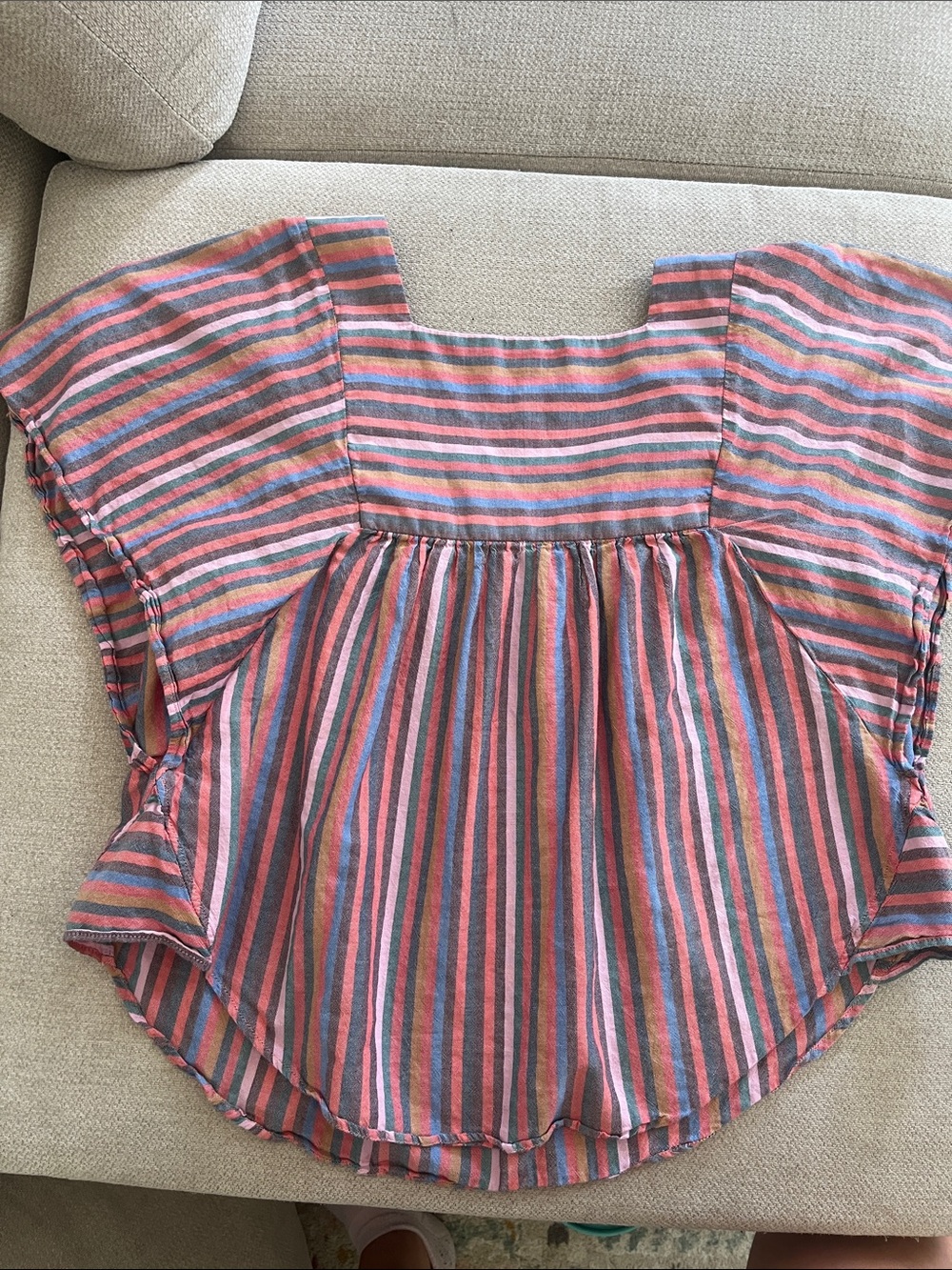 Madewell Multi-Stripe Square-Neck Peasant Top Size medium 100% cotton - Picture 7 of 9